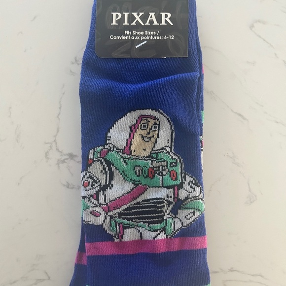 Disney Pixar Buzz Lightyear Striped Crew Socks (Unisex, Size: 6–12)- NWT - Picture 2 of 6
